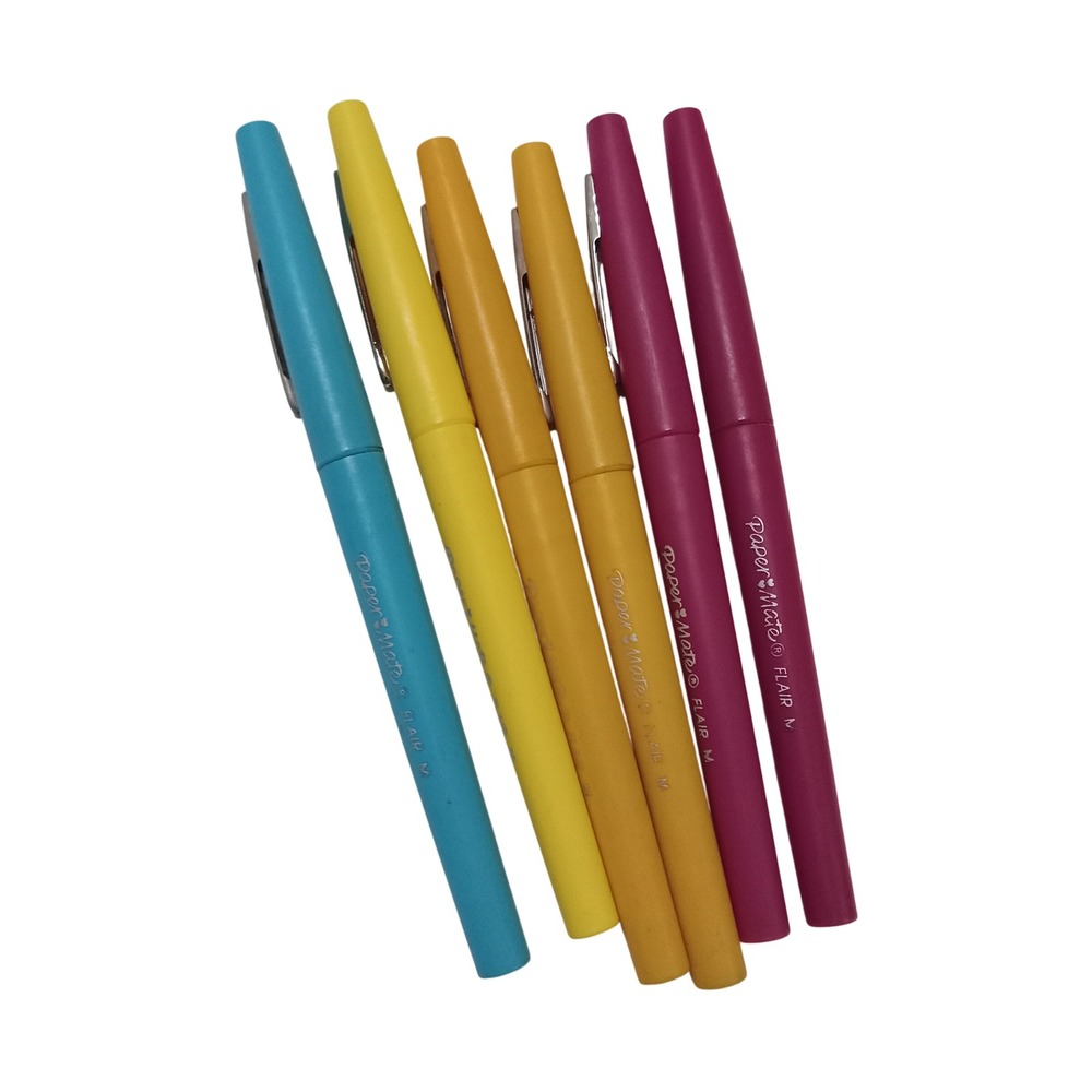 Paper Mate Flair Medium Point Felt Tip Pens Lot of 6 Assorted Colors Porous Tip